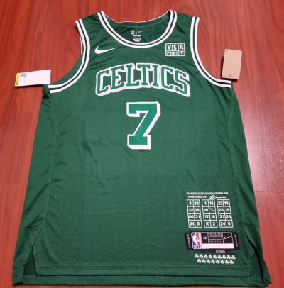 Boston Celtics 7 Jaylen Brown 75th Anniversary jersey green player version